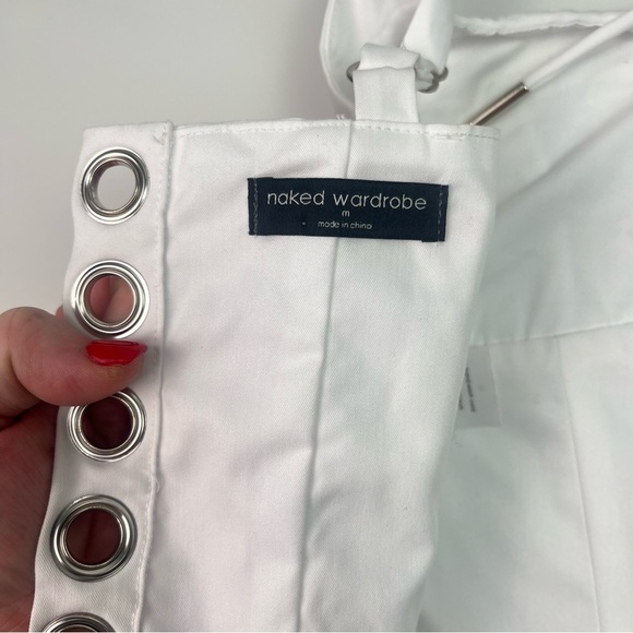 Naked Wardrobe Gathered Lace-up Back Bustier Top in white Sz Medium - Picture 6 of 7